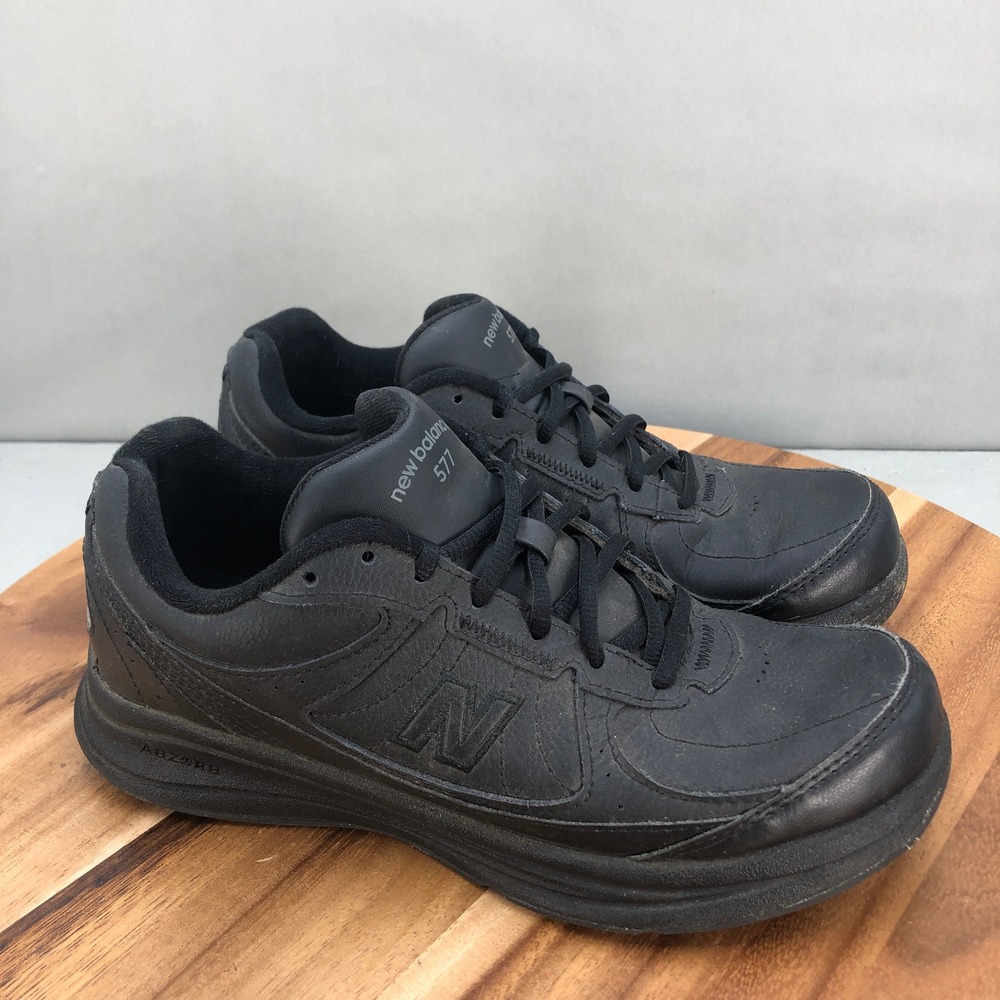 New Balance 577 Walking Shoes Womens 8 B Black Leather Cushioned Comfort Lace Up